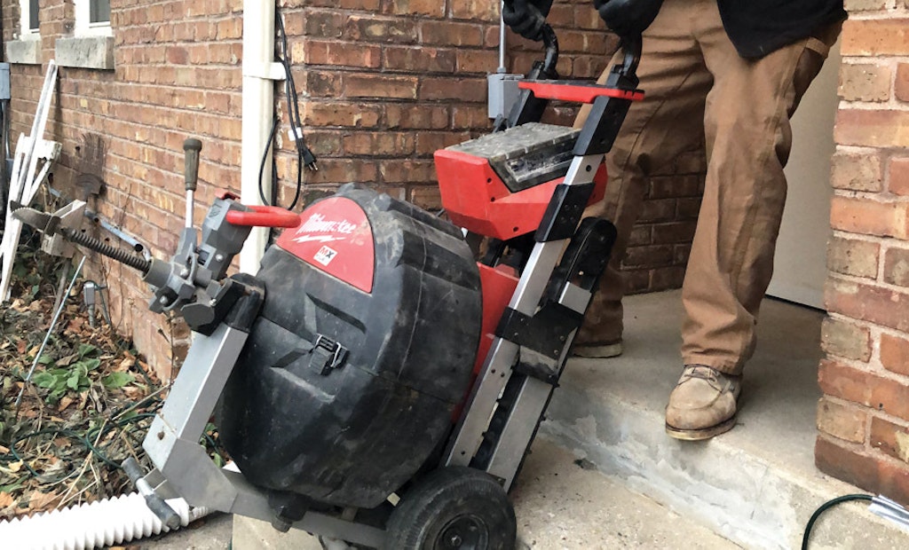Battery-Powered Drain Machine with Lift-Assist Treads Lightens the Load