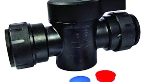 John Guest push-fit black shut-off valve includes hot and cold color-coding