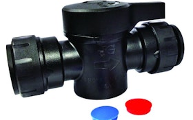 John Guest push-fit black shut-off valve includes hot and cold color-coding